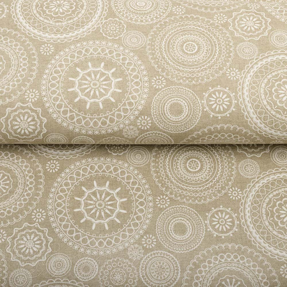 Dekorační látka Leona LN-170 Bílé mandaly na režném - šířka 140 cm a 280 cm - detail 2 - Biante.cz