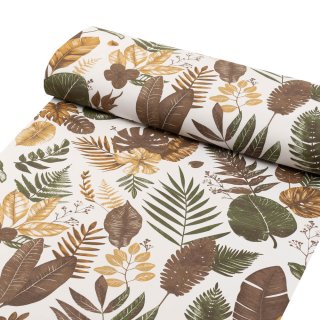 Bavlněná látka/plátno Sandra SA-540 Hnědo-zelené listy na bílém - šířka 160 cm - detail 1 - Biante.cz