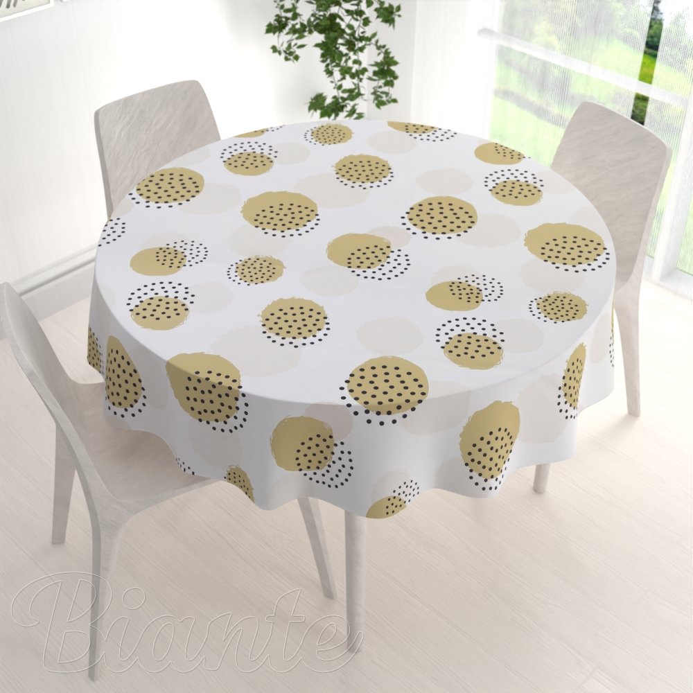 Teflonový kulatý ubrus TF-059 Okrová a světle meruňková puntíková kola na bílém - detail 1 - Biante.cz