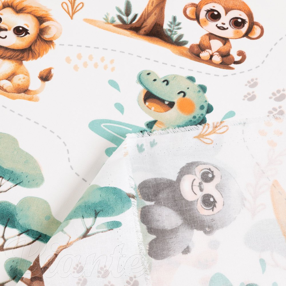 Dětská bavlněná látka/plátno Sandra SA-513 Africká zvířátka na bílém - šířka 160 cm - detail 4 - Biante.cz