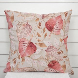 Dekoračná obliečka na vankúš Leona LN-172 Ružovo-vínové listy na režnom - Biante.sk
