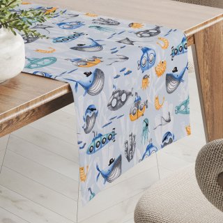 Dětský bavlněný běhoun na stůl Sandra SA-673 Podmořský svět modrý - Biante.cz