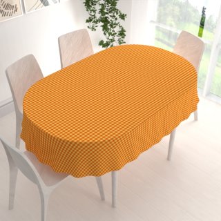 Bavlněný oválný ubrus Olivia OL-006 Oranžovo-žlutá kostka malá - detail 1 - Biante.cz