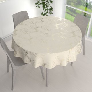 Zamatový okrúhly obrus Isabela IBL-017 Zlatý/dymový mramor na smotanovom - detail 1 - Biante.sk