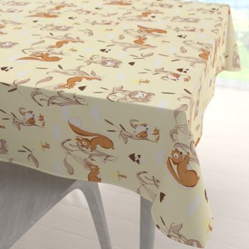 Dětský bavlněný čtvercový ubrus Sandra SA-700 Veverky a ježci na světle vanilkovém - Biante.cz
