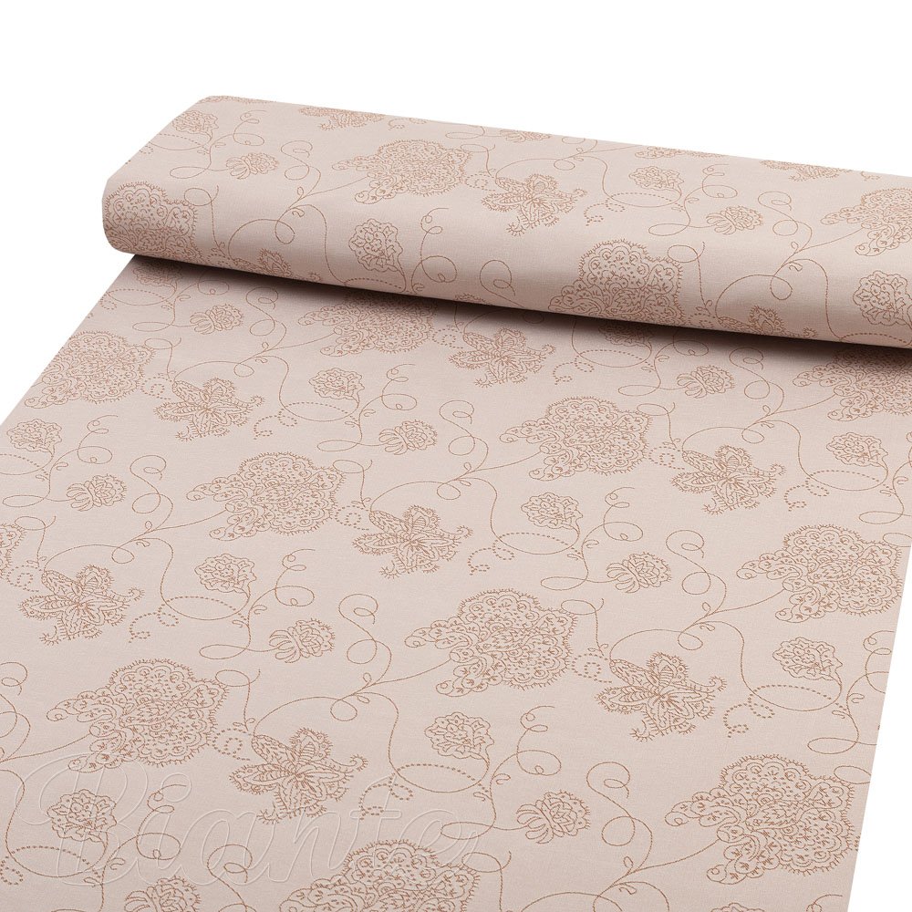 Teflonová látka na ubrusy TF-129 Hnědé květované ornamenty na šedobéžovém - šířka 180 cm - detail 1 - Biante.cz