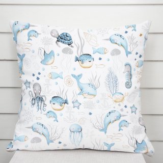 Dětský bavlněný povlak na polštář Sandra SA-442 Mořský svět modrý na bílém - Biante.cz
