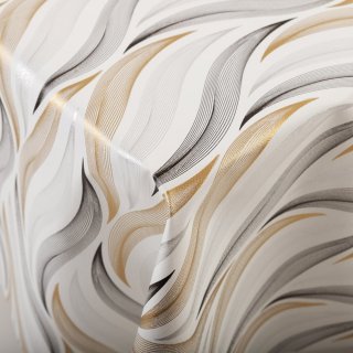 PVC ubrus Zlato-stříbrné designové vlnky na bílém PV-195- metráž š. 140 cm - detail 1 - Biante.cz PVC ubrus Zlato-stříbrné designové vlnky na bílém PV-195- metráž š. 140 cm - detail 1 - Biante.cz