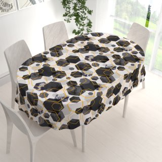Bavlněný oválný ubrus Sandra SA-568 Šedo-modrofialové mramorové hexagony na bílém - detail 1 - Biante.cz