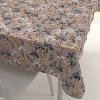 Bavlněný obdélníkový ubrus Sandra SA-637 Modro-béžovo-bílé kosatce na šedobéžovém - Biante.cz