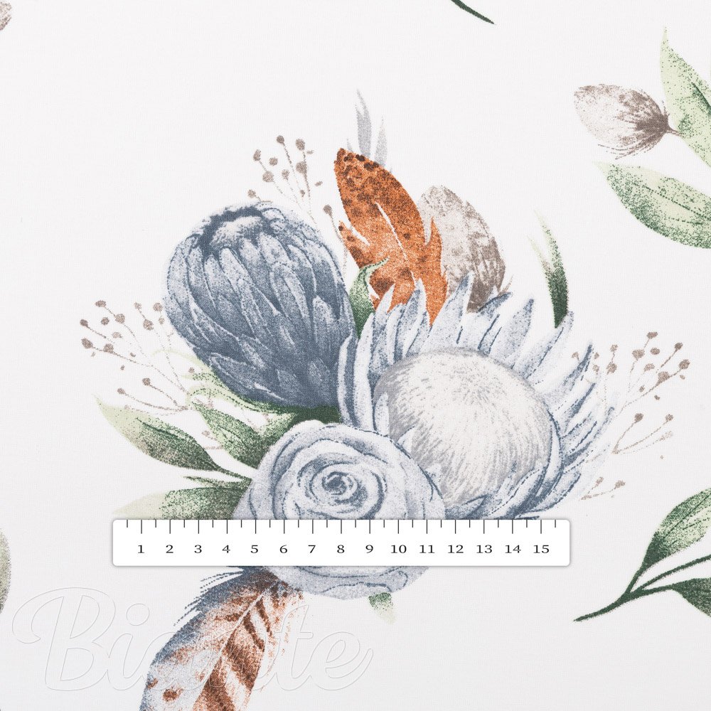 Bavlněná látka/plátno Sandra SA-707 Modré květy Protea na bílém - šířka 160 cm - detail 3 - Biante.cz