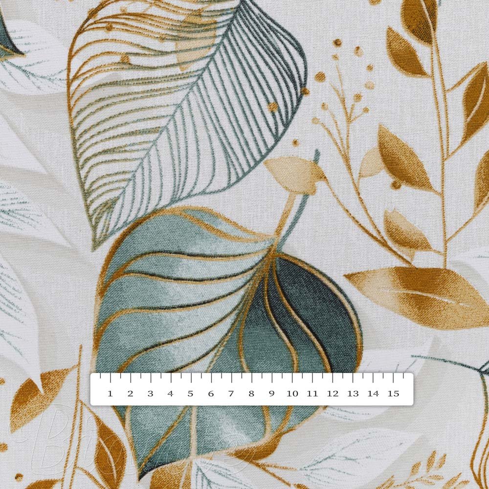 Dekorační látka Leona LN-174 Zelené listy na režném - šířka 140 cm a 280 cm - detail 5 - Biante.cz