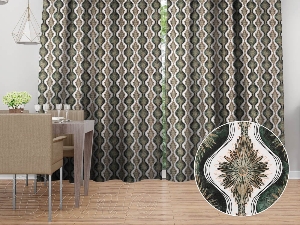 Bavlněný závěs Sandra SA-542 Okrasné hvězdy na zeleném/bílém - Biante.cz