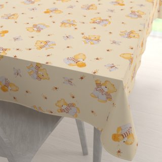 Dětský bavlněný obdélníkový ubrus Sandra SA-730 Medvídci a včelky na světle žlutém - Biante.cz