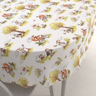 Dětský bavlněný oválný ubrus Sandra SA-697 Lišky na kolách - zelené na bílém - Biante.cz Dětský bavlněný oválný ubrus Sandra SA-697 Lišky na kolách - zelené na bílém - Biante.cz