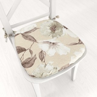 Oblý podsedák Porto PRT-011 Hnedo-biele kvety na béžovom - 39x37x3 cm - Biante.sk