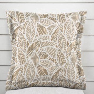 Dekoračná obliečka na vankúš s lemom Leona LN-168 Biele listy na svetlo hnedom - Biante.sk