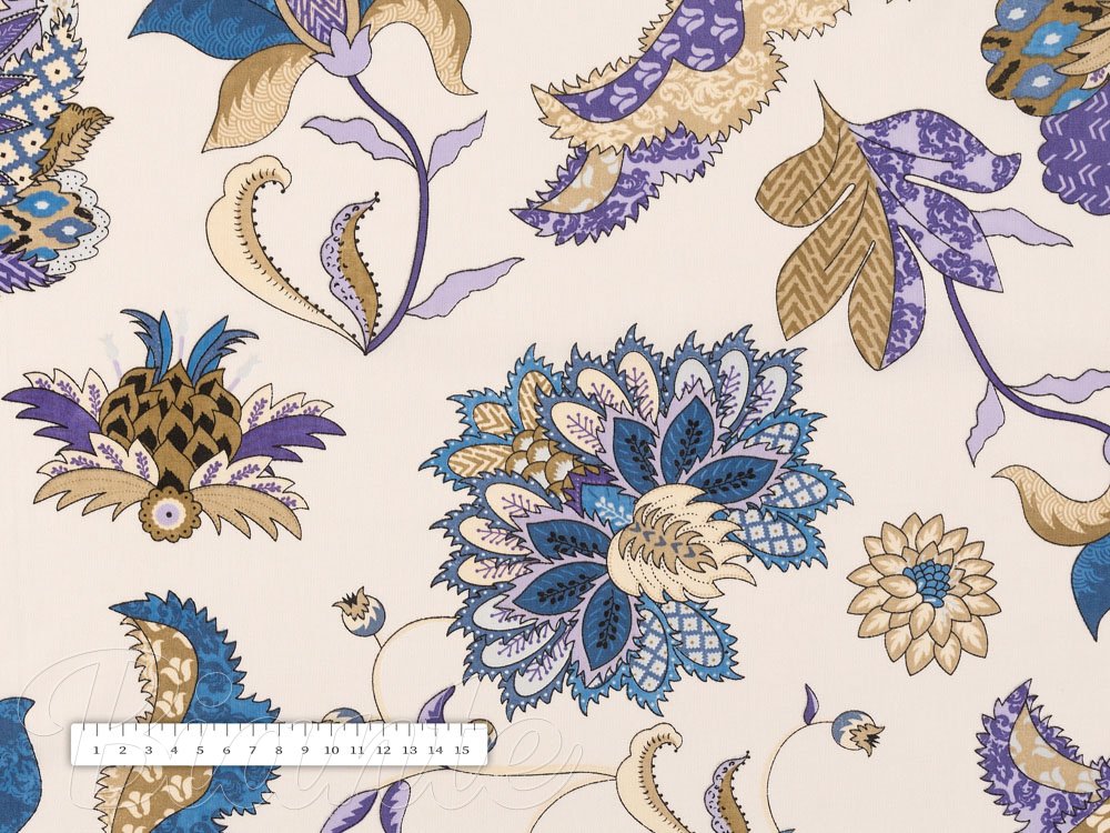 Bavlnená látka/plátno Sandra SA-539 Modro-fialové orientálne kvety na svetlo béžovom - šírka 160 cm - detail 3 - Biante.sk Bavlnená látka/plátno Sandra SA-539 Modro-fialové orientálne kvety na svetlo béžovom - šírka 160 cm - detail 3 - Biante.sk