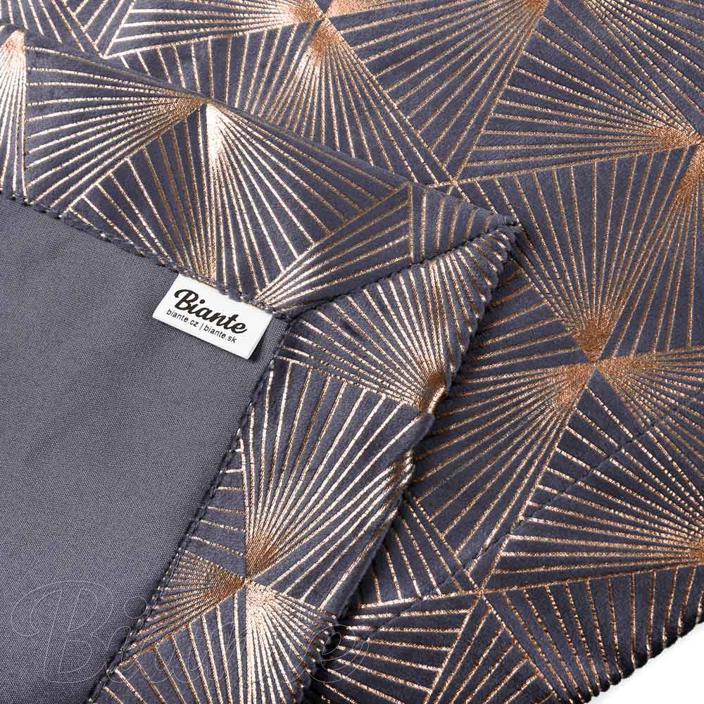 Sametový přehoz na postel Isabela IBL-003 Rose Gold trojúhelníky na šedém - detail 2 - Biante.cz
