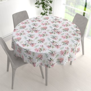 Teflonový kulatý ubrus TF-134 Akvarelové květy rododendronu na bílém - detail 1 - Biante.cz Teflonový kulatý ubrus TF-134 Akvarelové květy rododendronu na bílém - detail 1 - Biante.cz