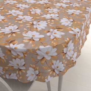 Bavlněný oválný ubrus Sandra SA-717 Bílé květy magnolie na hnědošedém - Biante.cz Bavlněný oválný ubrus Sandra SA-717 Bílé květy magnolie na hnědošedém - Biante.cz