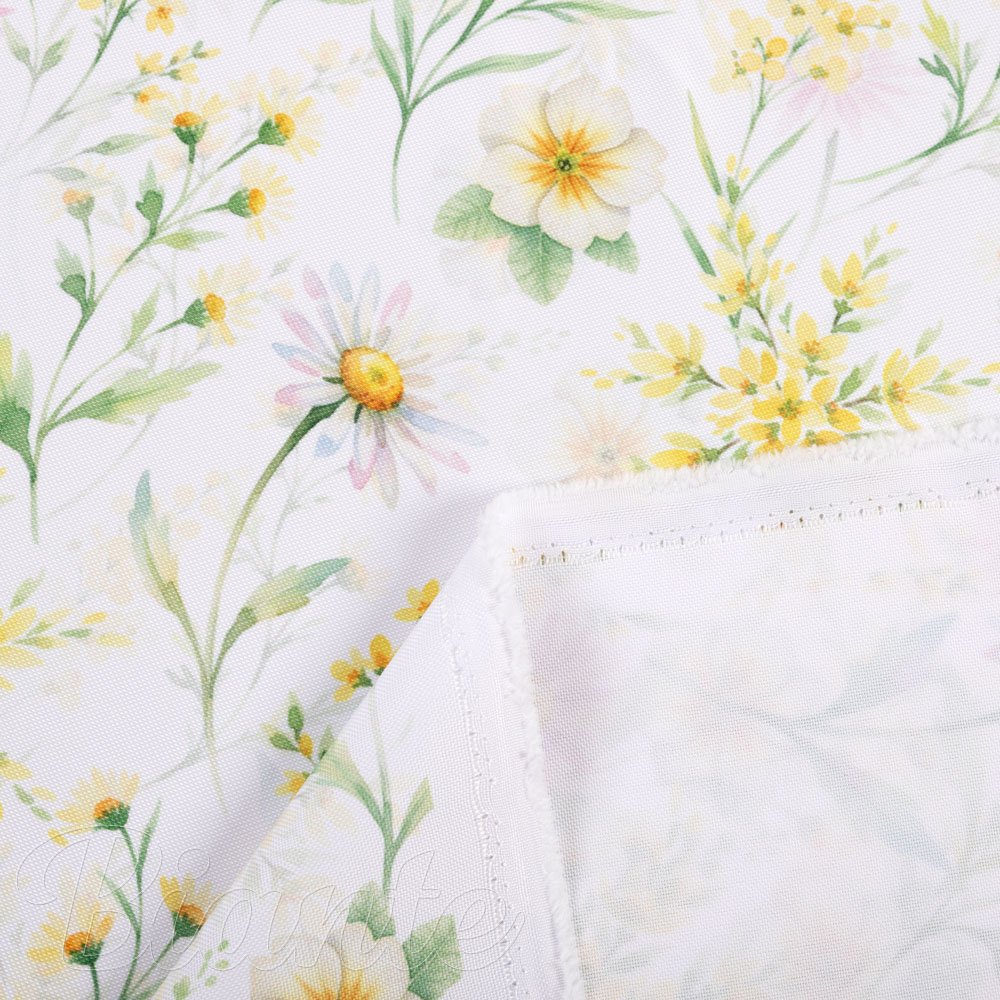 Teflonová látka na ubrusy TF-135 Malované žluto-zelené luční kvítí na bílém - šířka 155 cm - detail 5 - Biante.cz