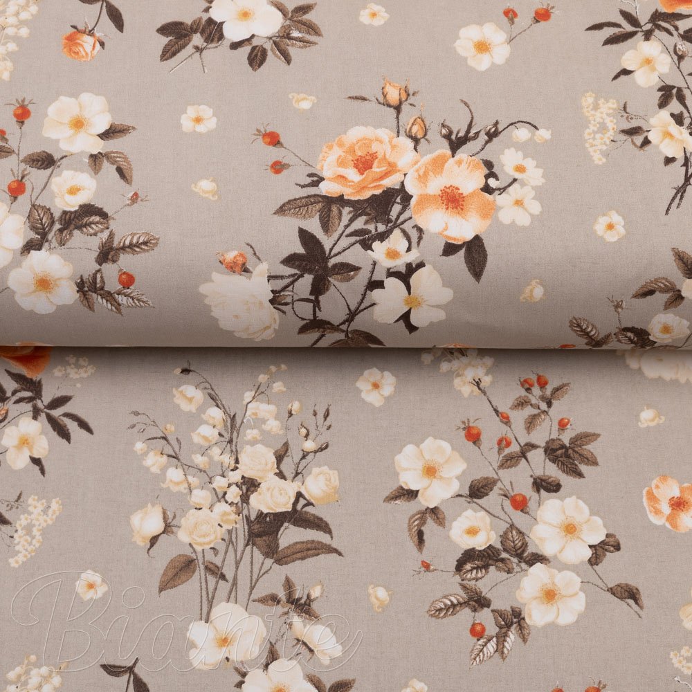 Bavlněná látka/plátno Sandra SA-739 Růže a konvalinky na béžovošedém - šířka 160 cm - detail 2 - Biante.cz