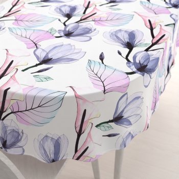 Bavlněný oválný ubrus Sandra SA-333 Velké květy magnolie a kaly - Biante.cz