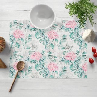 Dekorační prostírání na stůl PML-080 Růžové květy hortenzie s mintovými listy - Biante.cz