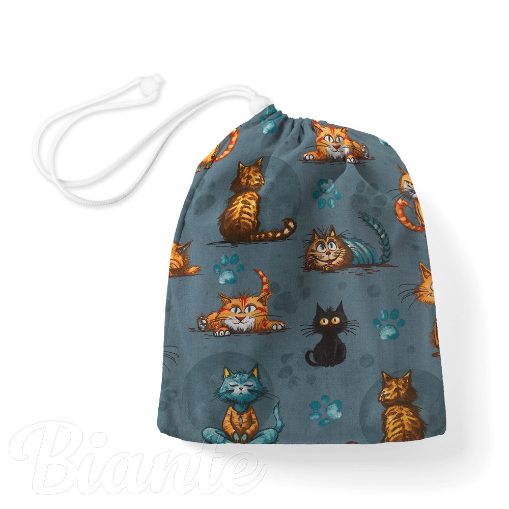 Bavlněný pytlík/sáček na přezůvky Sandra SA-705 Kočičí parta na tmavě šedomodrém - Biante.cz