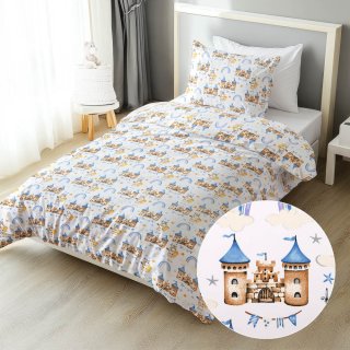 Dětské bavlněné ložní povlečení Sandra SA-666 Modro-hnědé hrady a rytíři na bílém - Biante.cz Dětské bavlněné ložní povlečení Sandra SA-666 Modro-hnědé hrady a rytíři na bílém - Biante.cz