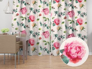 Bavlněný závěs na míru Sandra SA-715 Velké růžovočervené pivoňky na smetanovém - Biante.cz