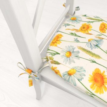 Oblý podsedák PML-104 Bílé a žluté kopretiny na bílém - 39x37x3 cm - detail 1 - Biante.cz Oblý podsedák PML-104 Bílé a žluté kopretiny na bílém - 39x37x3 cm - detail 1 - Biante.cz