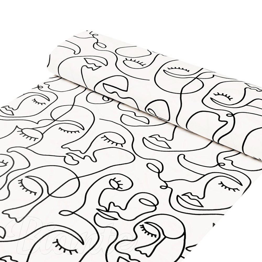 Bavlněná látka/plátno Sandra SA-570 Abstraktní tváře na bílém - šířka 160 cm - detail 1 - Biante.cz