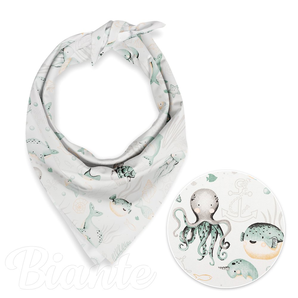 Dětský bavlněný šátek Sandra SA-688 Mořský svět zelený na bílém - Biante.cz