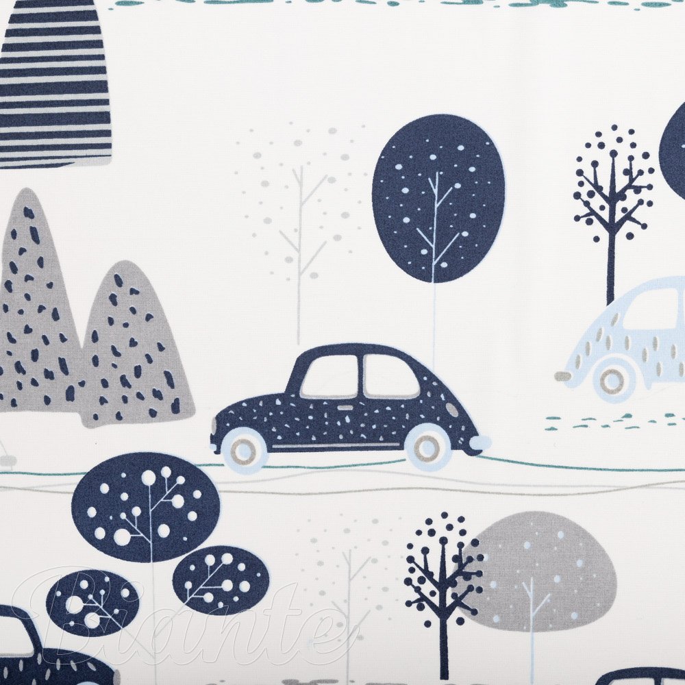 Dětská bavlněná látka/plátno Sandra SA-685 Modrá auta mezi stromy na bílém - šířka 160 cm - detail 5 - Biante.cz