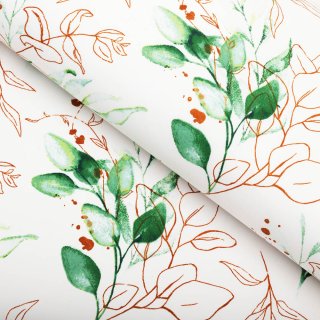 Bavlnená látka/plátno Sandra SA-706 Zeleno-hnedé vetvičky s lístkami na bielom - šírka 160 cm - Biante.sk Bavlnená látka/plátno Sandra SA-706 Zeleno-hnedé vetvičky s lístkami na bielom - šírka 160 cm - Biante.sk