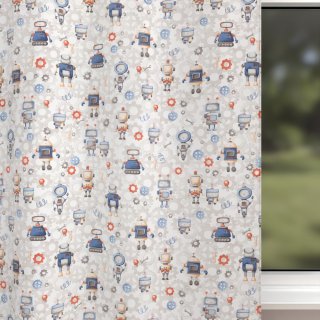 Dětský bavlněný závěs Sandra SA-584 Svět robotů na šedo-bílém - detail 1 - Biante.cz