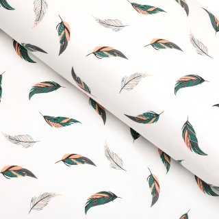 Bavlněná látka/plátno Sandra SA-460 Zeleno-růžová pírka na bílém - šířka 160 cm - Biante.cz