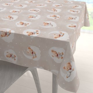 Dětský bavlněný čtvercový ubrus Sandra SA-744 Spící medvídci na obláčcích na šedobéžovém - Biante.cz