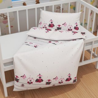 Dětské bavlněné povlečení do postýlky Sandra SA-596 Růžové sovy na šedo-bílém - detail 1 - Biante.cz
