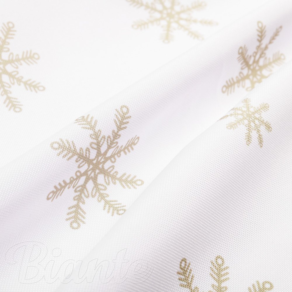 Teflonová látka na ubrusy TF-119 Vánoční béžové vločky na bílém - šířka 155 cm - detail 2 - Biante.cz