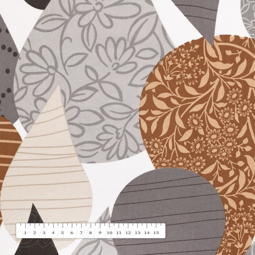 Bavlněná látka/plátno Sandra SA-507 Hnědo-šedé kapky s ornamenty - šířka 160 cm - detail 3 - Biante.cz