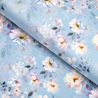 Sametová látka Tamara TMR-044 Jarní květy na nebesky modrém - šířka 140 cm - Biante.cz