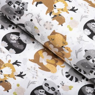 Dětská bavlněná látka/plátno Sandra SA-223 Zvířátka s mláďátky - šířka 160 cm - Biante.cz