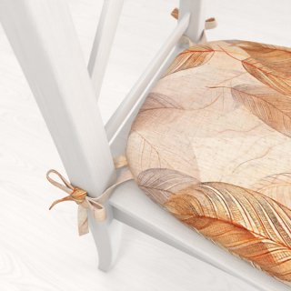 Oblý podsedák Elen PM-133 Hnědo-béžové listy na režném - 39x37x3 cm - detail 1 - Biante.cz