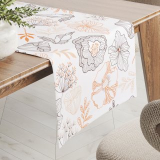 Bavlněný běhoun na stůl Sandra SA-526 Hnědé vlčí máky na bílém - Biante.cz