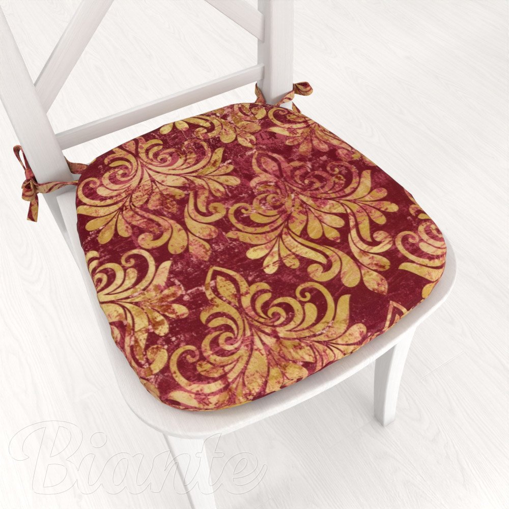 Sametový oblý podsedák Tamara TMR-053 Zámecký vzor na vínově červeném - 39x37x3 cm - Biante.cz