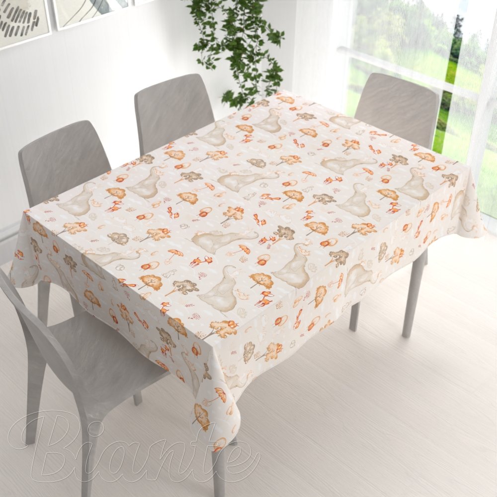 Dětský bavlněný obdélníkový ubrus Sandra SA-692 Slon a jeho kamarádi na světle šedobéžovém - detail 1 - Biante.cz