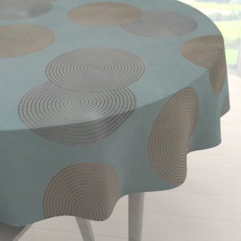 Sametový kulatý ubrus Tamara TMR-058 Designové kruhy na modrošedém - Biante.cz